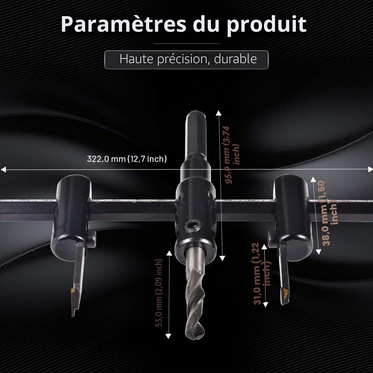 KATUR Scie à trous réglable Kit de mèches pour trous circulaires 30mm à 300mm, mèches de scie à bois pour cloisons sèches, coupe ronde, outils de bricolage pour le travail du bois