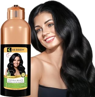 HERBBY Hair Color Shampoo for Gray Hair Coverage&Color Transform with 9 Herbal Extracts –Long Lasting(6-8 Weeks),Shiny,Evenly Colored,Instant Hair Dye Shampoo&Conditioner,500 Ml (NATURAL BLACK COLOR)