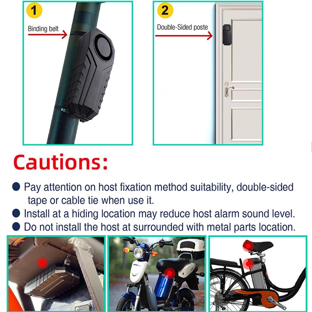 Mengshen Ulepszony alarm rowerowy 113 dB, głośny, wodoodporny, bezprzewodowy alarm motorowy z pilotem antykradzieżowym, czujnik ruchu dla bezpieczeństwa jazdy na rowerze (4 czujniki z 2 pilotami)