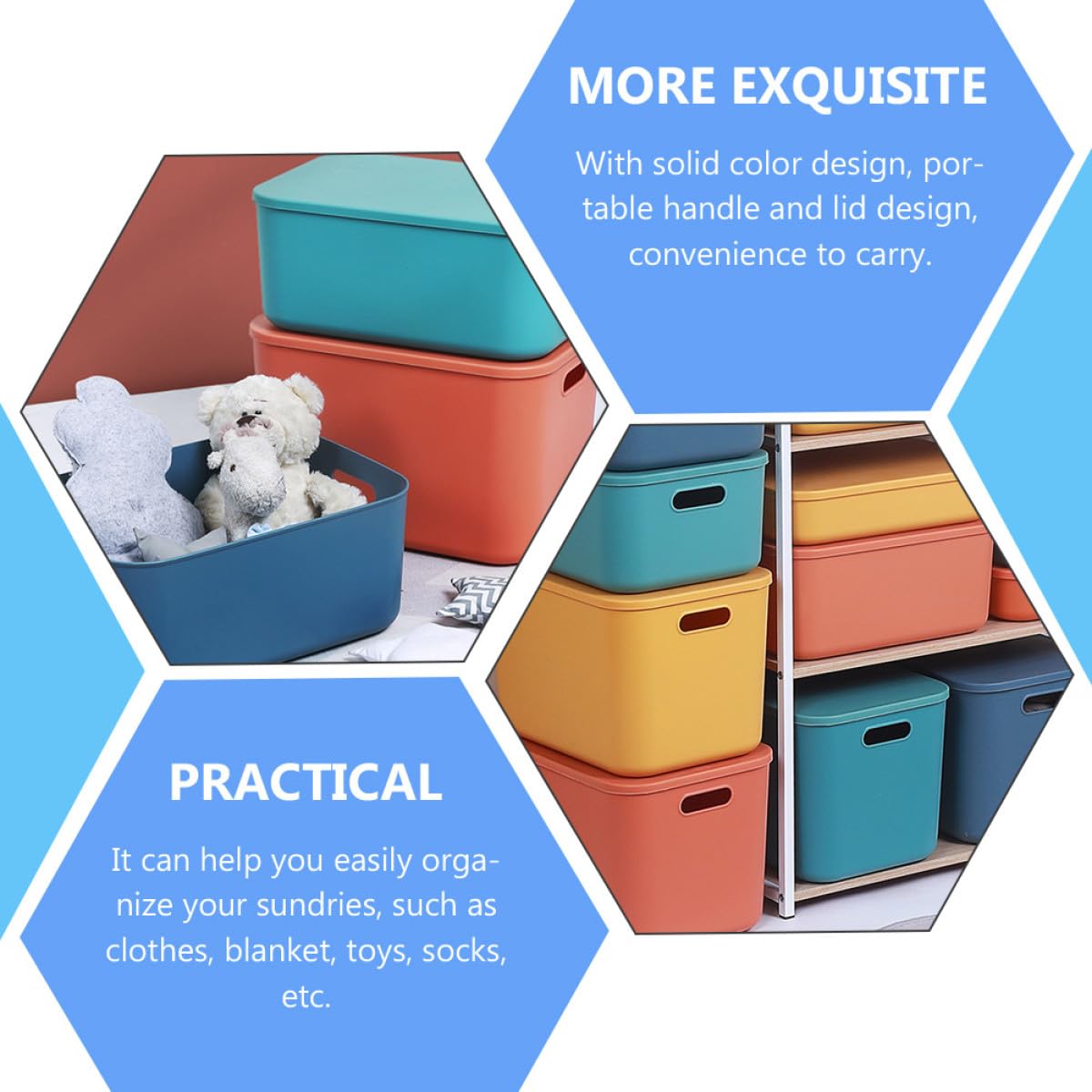 Scatola Organizer per Cosmetici Grande in Pp Blu con Manico Robusto | Contenitore Capiente, Coperchio Incluso, per Bagno e Cucina, Utile per Riporre Vestiti e Calze