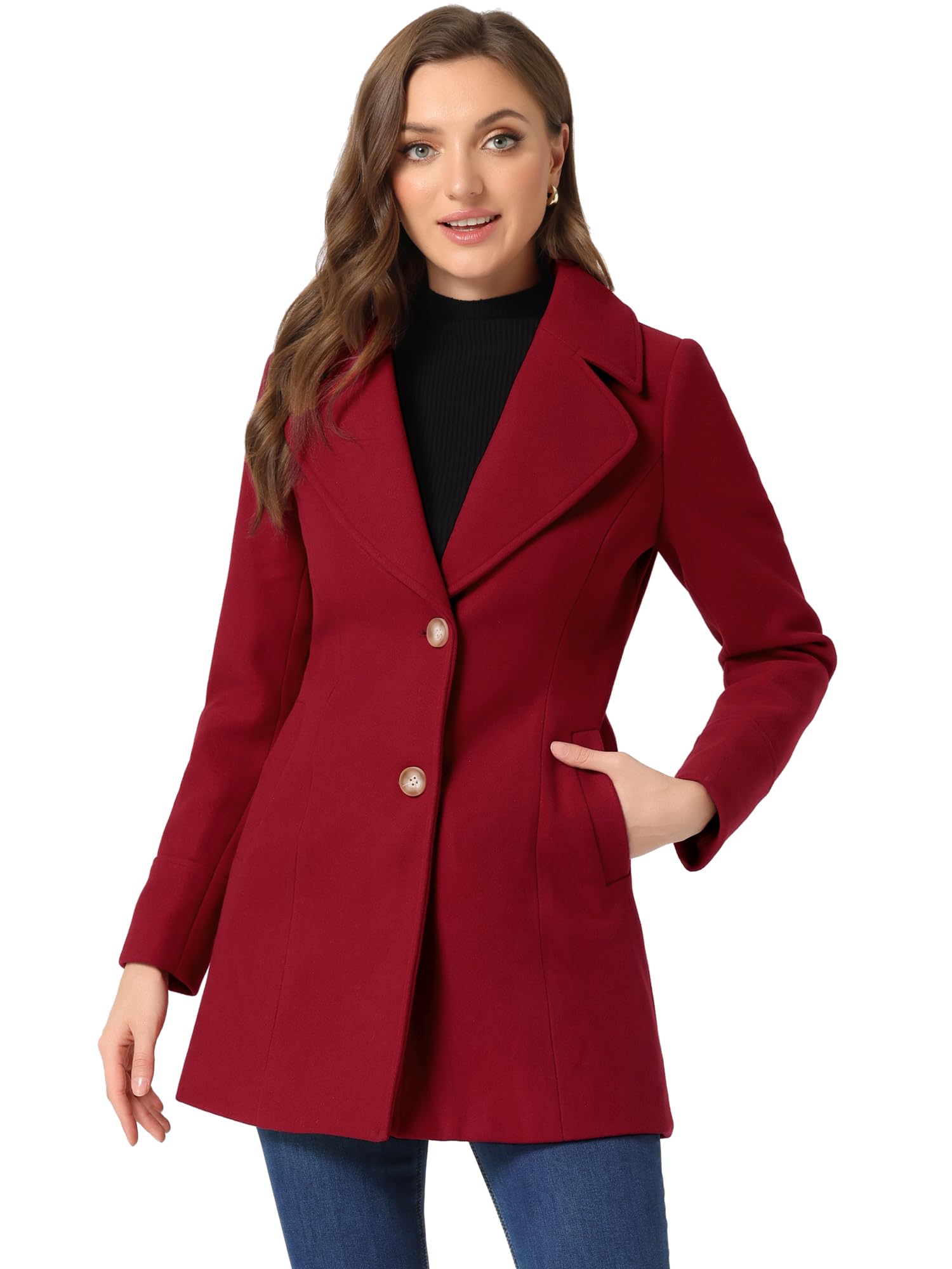 allegra k Women's Notched Shawl Collared Buttons Overcoat Single Breasted Long Winter Coat with Pockets-picture-31
