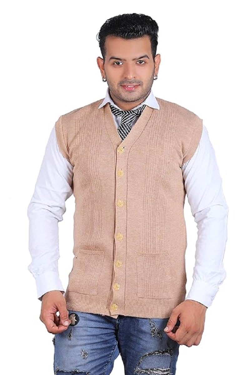 Cardigan Men Sweater Sleeveless Cardigan Front Open Fawn Cardigan Jacket-image-36