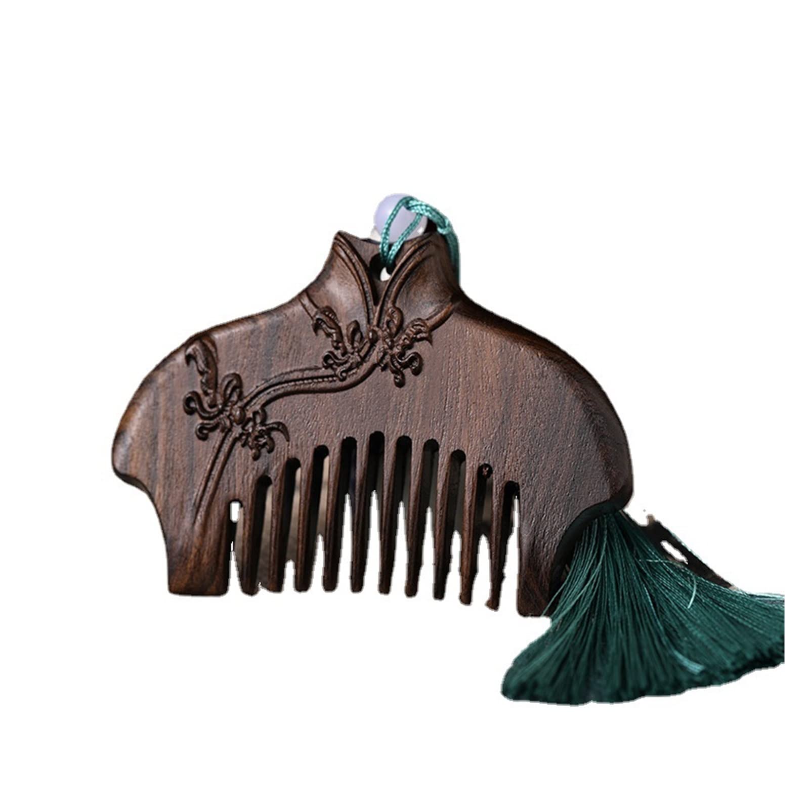 Natürlicher Sandelholzkammkamm handgefertigt dekorativ Geschnitzte Blumenmuster hohl aus Holz tragbare Haarkämme mit Quasten (Color : Harvest)