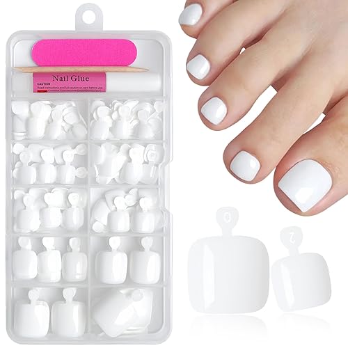 144pc White Press on Toenails for Women, White Toe Nail