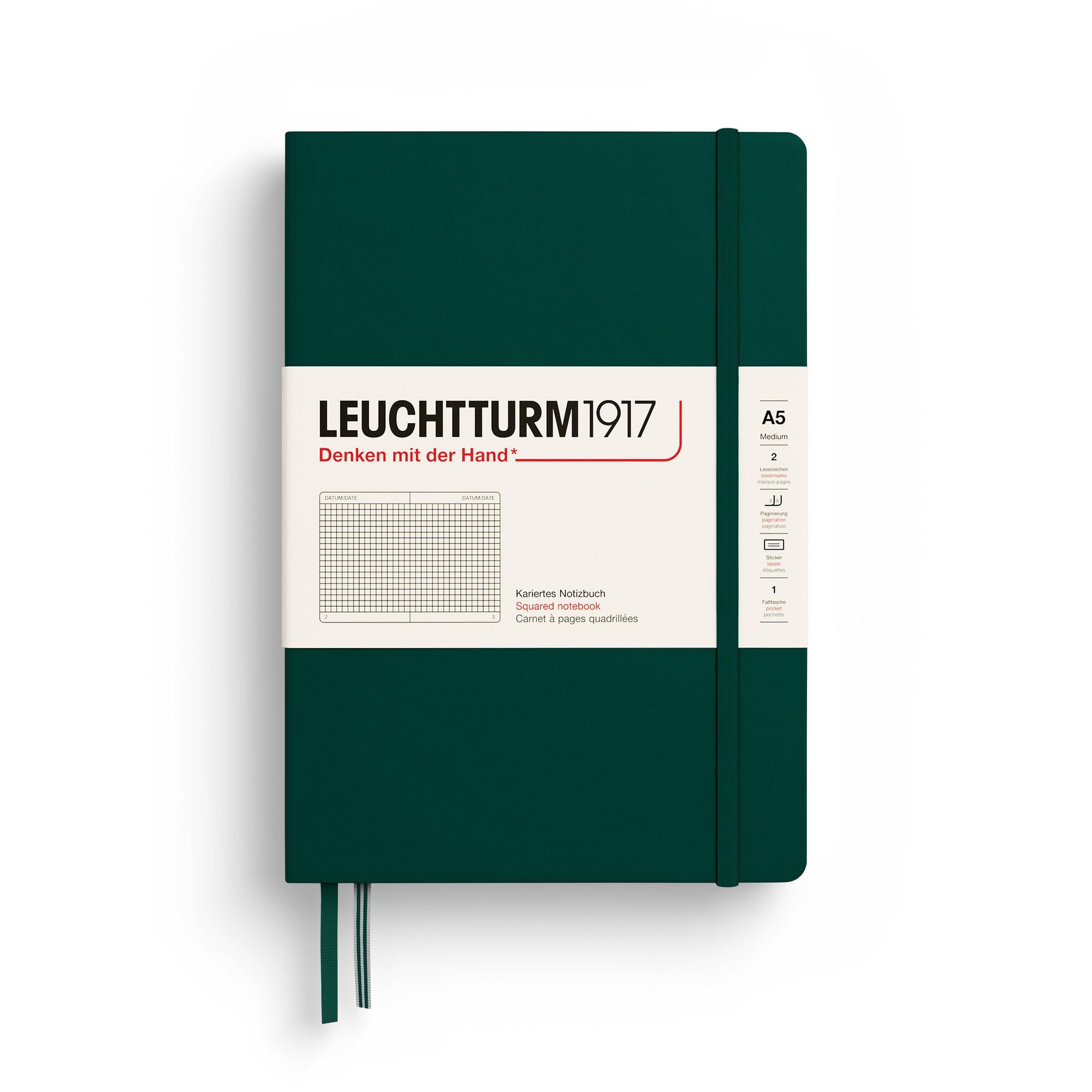 LEUCHTTURM1917 - Notebook Hardcover Medium A5-251 Numbered Pages for Writing and Journaling (Forest Green, Plain)