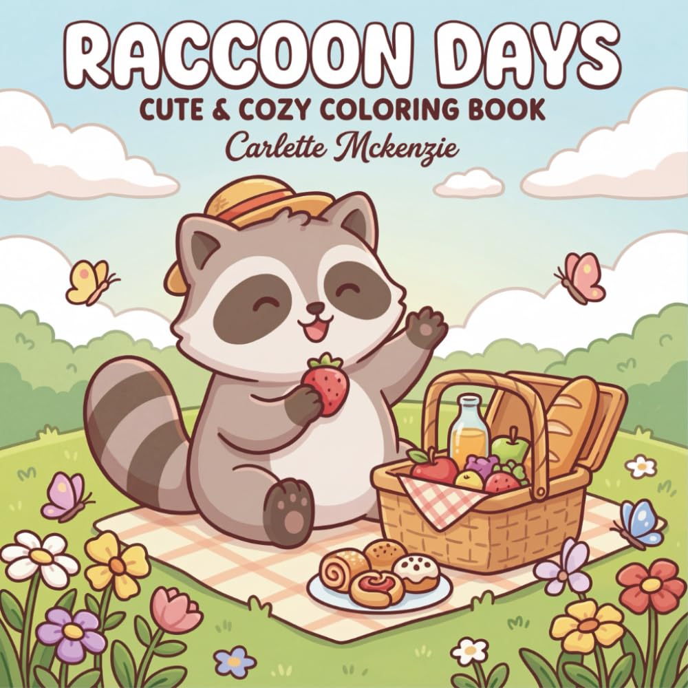 Raccoon Days Cute & Cozy Coloring Book: 50 Mesmerizing Artworks for Peaceful Moments Featuring Adorable Animals, Seasonal Scenes, and Sweet Treats