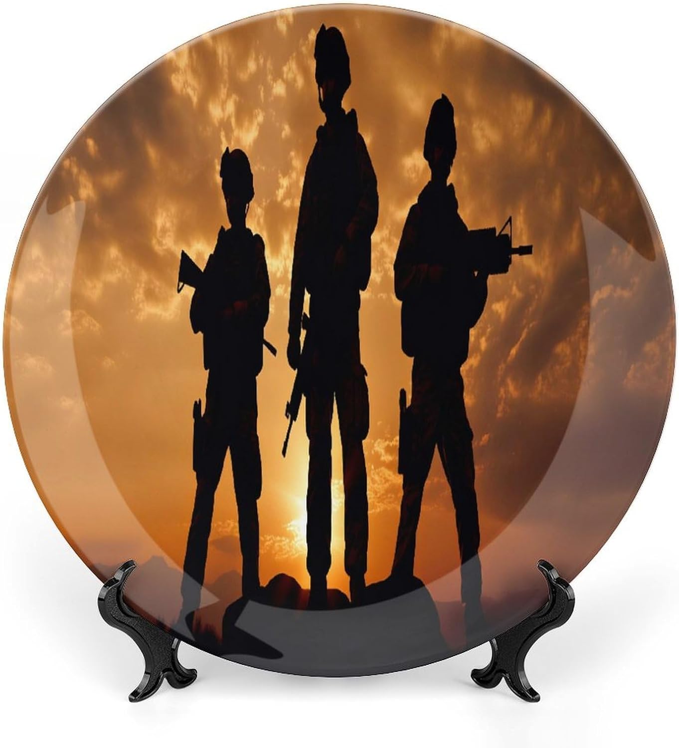 American Soldiers Bone China Decorative Plate Decorative Plate for Home Office Wall Decor with Vertical Stand Decorative Plates for Home Club 10inch