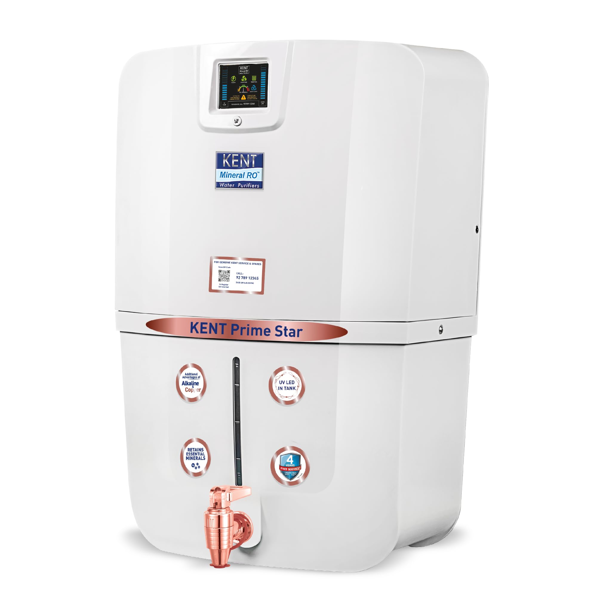 KENT Prime Star RO Water Purifier |.0001 Micron RO Membrane | RO+UV+UF+Alkaline+Copper+TDS Control + UV LED Tank | 9L Tank | 20 LPH Flow | Digital Display | Fit for Borewell,Tanker & Municipal Water
