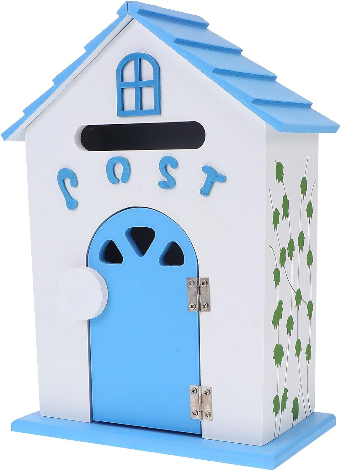 Wood Wall Mount Mailbox with Painted Blue Finish, Wooden Suggestion Box for Home and School, Wall-Mounted Storage Mailbox for Letters and Documents