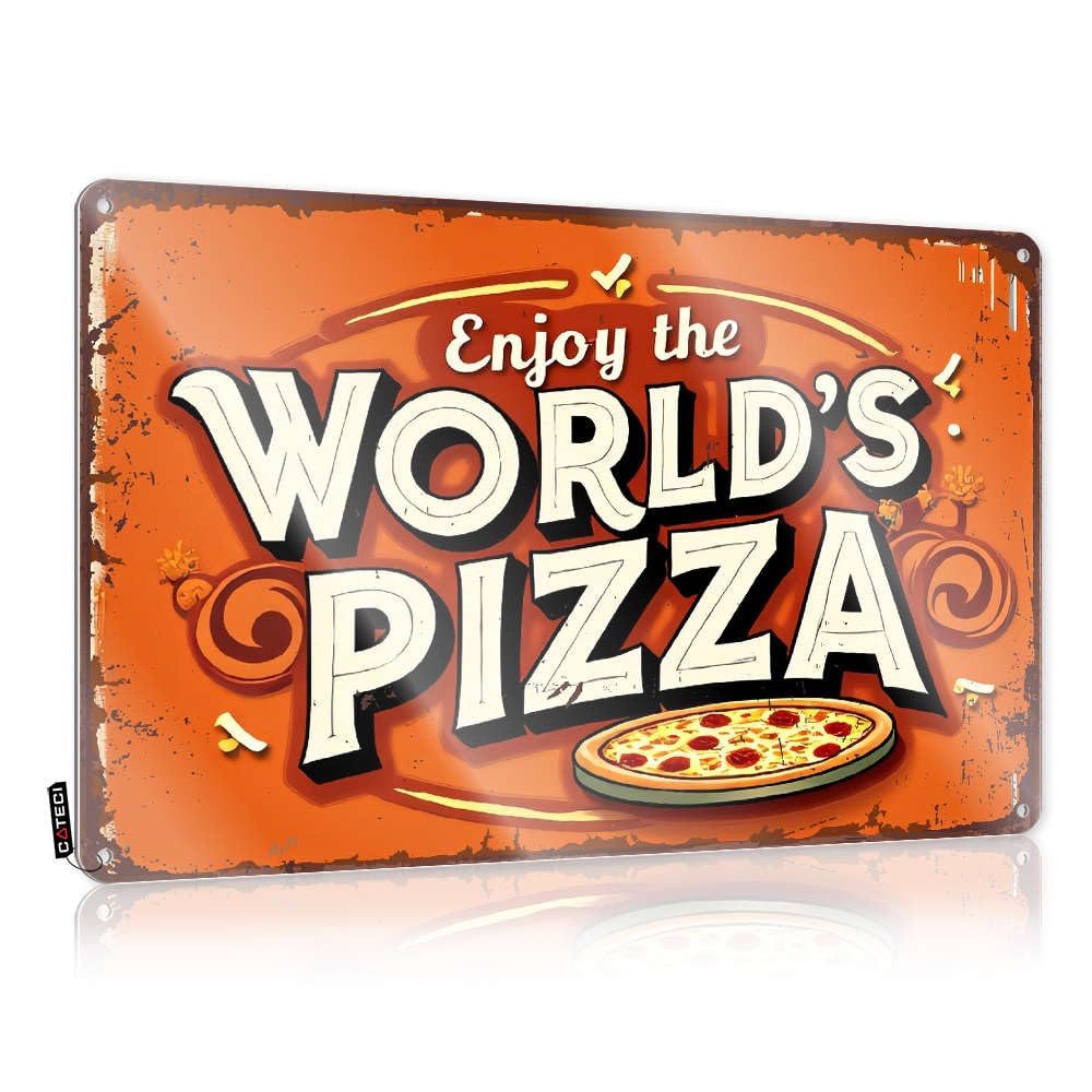 Classy Decorations Rustic Wall Poster, Clock Funny Quote Design For Classroom Garage | Personalized Anti-rust Metal Enjoy The World's Pizza(20X30CM)
