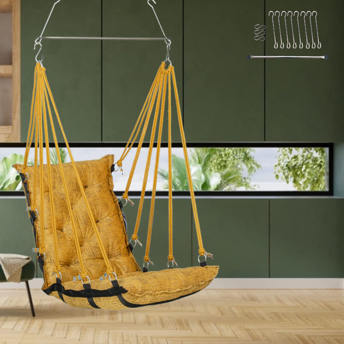 Patiofy Adult Swing for Living Room, Balcony, Home - Hammock With 150Kgs Weight Capacity (Yellow Texture)