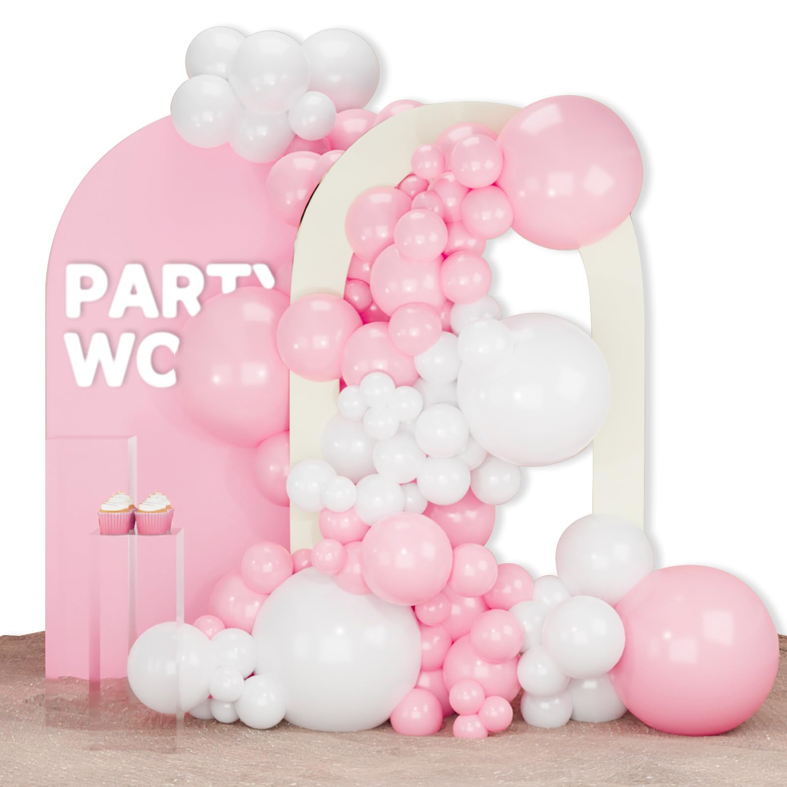 PartyWoo Pink and White Balloons, 140 pcs Pastel Pink and White Balloons Different Sizes Pack of 18 Inch 12 Inch 10 Inch 5 Inch for Balloon Garland or