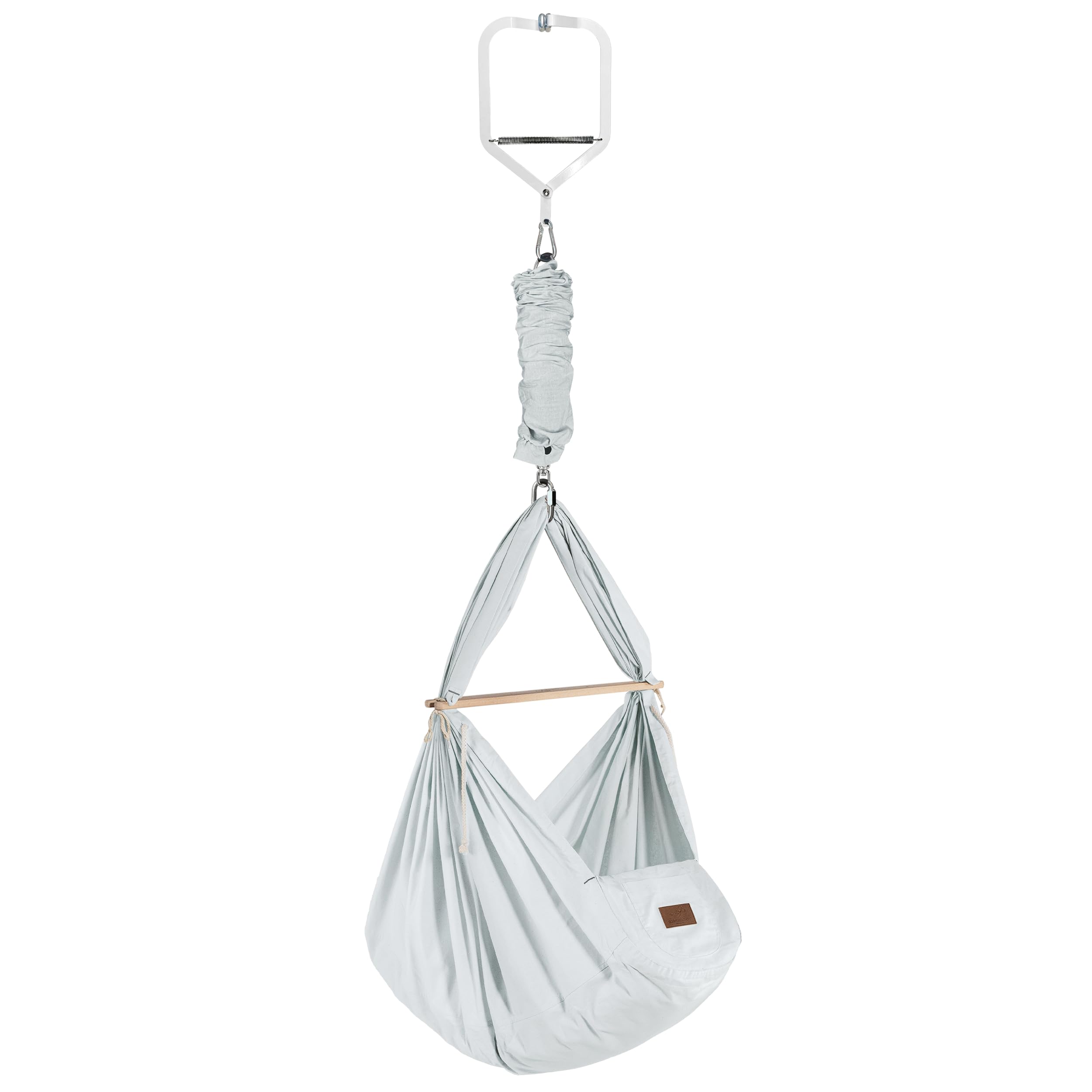 SCHMUSEWOLKE Federwiege Bio Air Grey - Set mit Türklammer - Hängematte für Babys ab Geburt und Kleinkinder - Bio-Baumwolle - Mit Schafwollmatratze