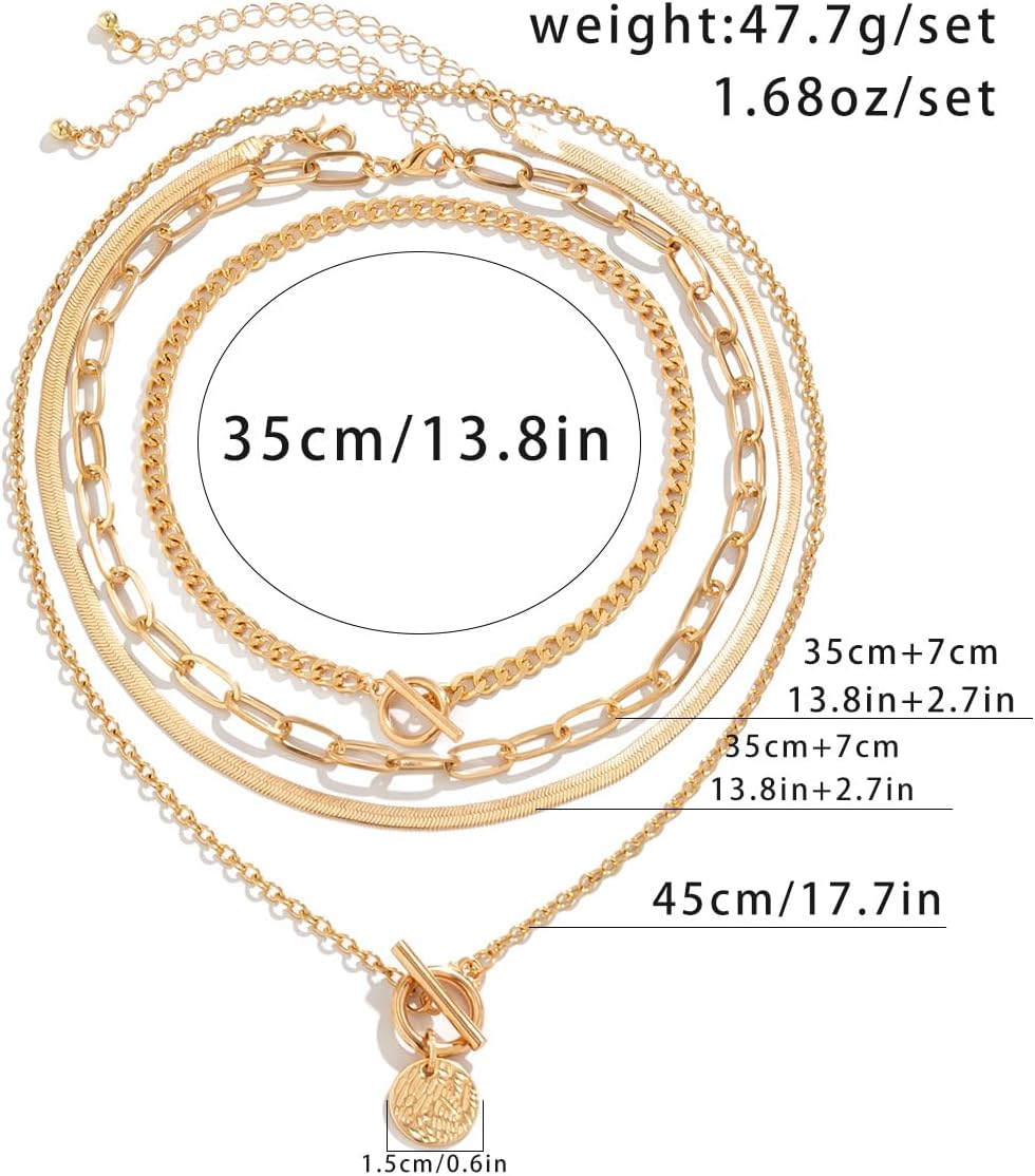 Rrdaily Gold Layered Stack Necklace Set for Women, Retro Thick Cuban Chain Coin Medallion Pendant Necklace,Paperclip Chain Heart Clasp Choker Jewelry Gift - Image 3