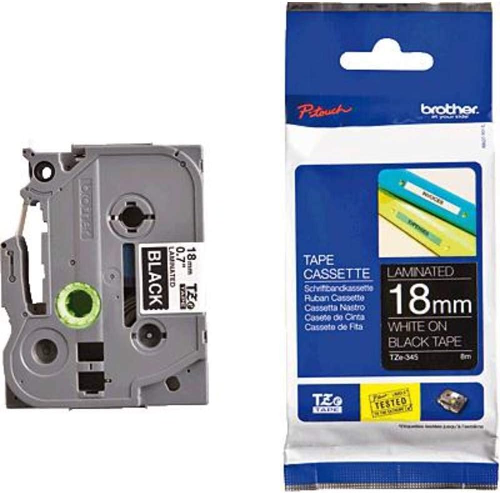 Brother Mobile TZE345 P-Touch Standard Laminated Tape, 3/4" W x 26.2' L, White on Black
