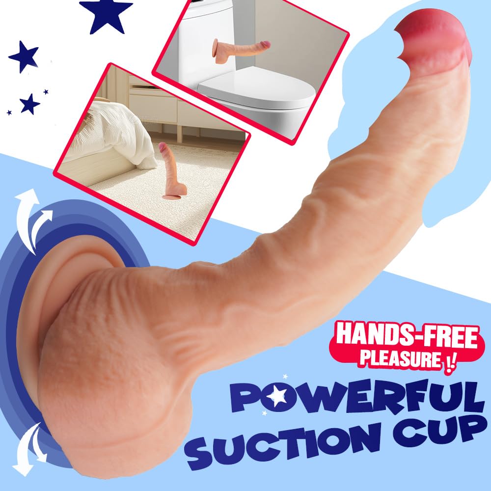 10 Inch Realistic Uncut Big Dildo, Huge Thick Real Feel Dual Density Silicone Dildos with Suction Cup, Wide Foreskin Dildo Sex Toy for Men and Women Sexual