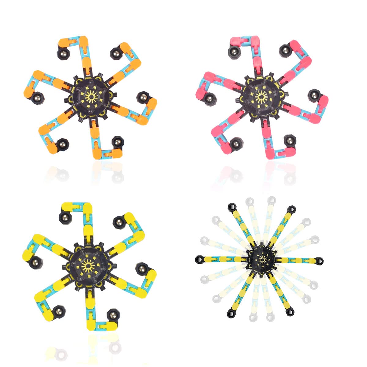 WANJIN 3PCS Fidget Toys Sensory Transformable Fingertip Gyro DIY Deformation Robot Decompression Toy Noctiluca Luminous Autism Focus Anxiety Stress Relief for Kids and Adults