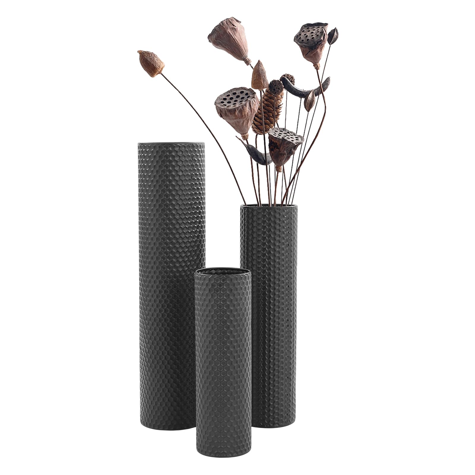 Jarrón de suelo grande alto: 70/55/40 cm, jarrones extra grandes, suelo para salón, jarrones de suelo de metal, juego grande de 3 jarrones decorativos para suelo para dormitorio, cocina, chimenea