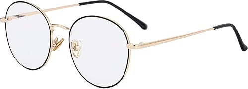 Gafas de bloqueo de luz azul para mujeres y hombres, elegantes lentes de cristal redondo con marco de metal transparente