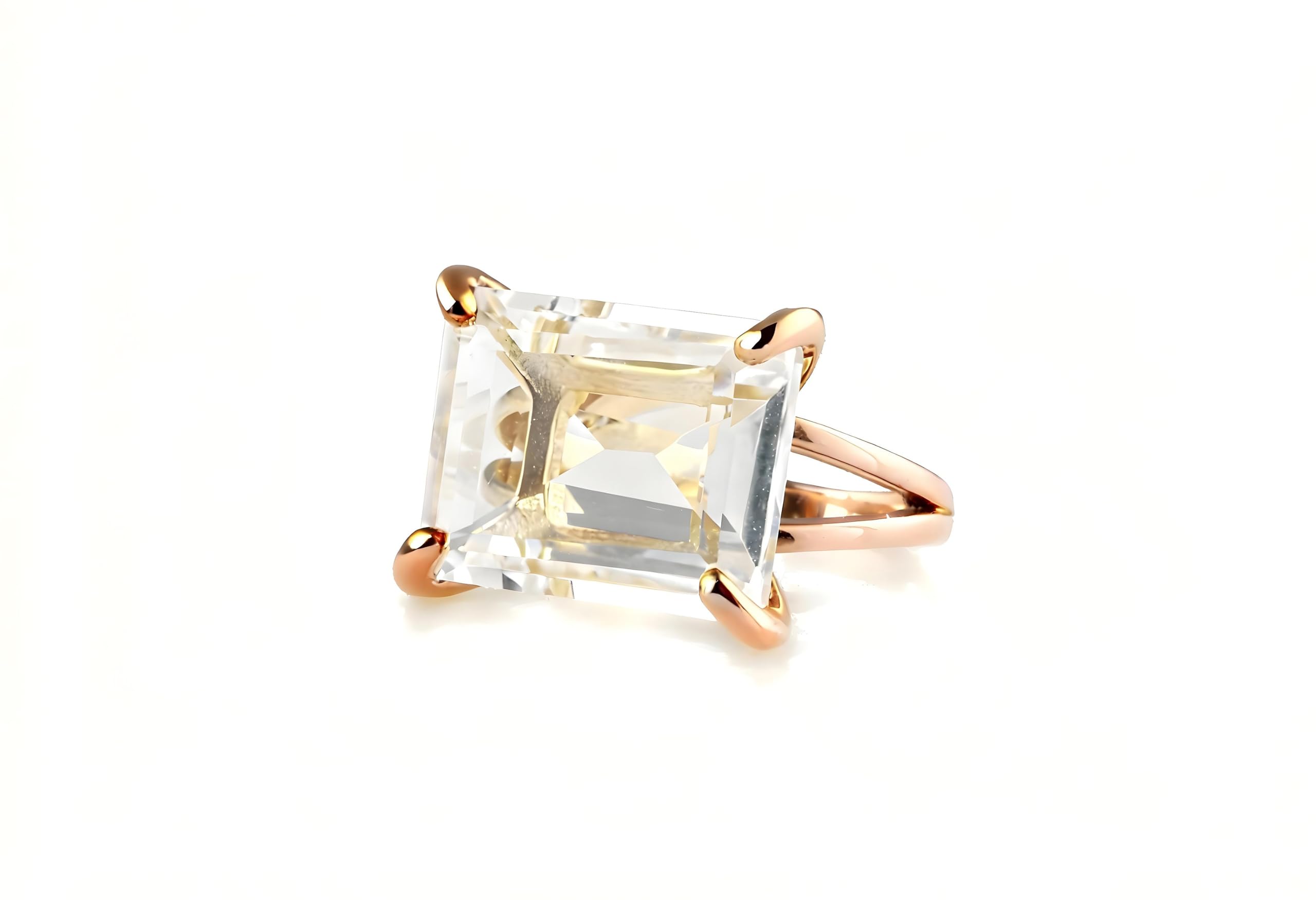 Sofisticado Anillo de Cuarzo Transparente de 13x18mm - Anillos de Piedra Preciosa Corte Esmeralda en Plata de Ley - Anillos de Joyería de Moda y Mejores Regalos para Mujer