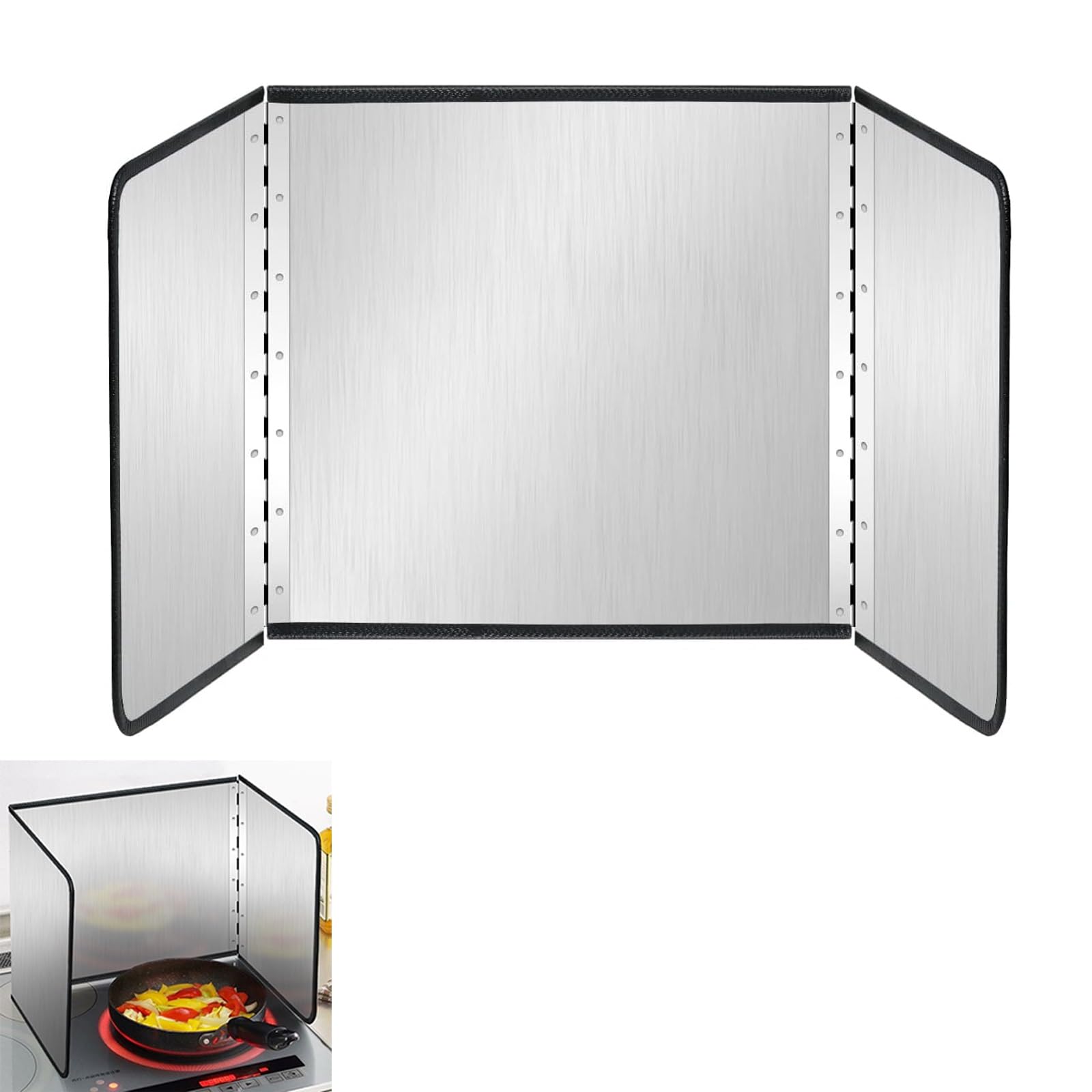 Cubre Salpicaduras De Sartén, 3 Lados Protector Contra Salpicaduras, Protección Contra Salpicaduras Plegable,Placa Antisalpicaduras De Acero Inoxidable Protector Salpicaduras Cocina(60x80x45cm)