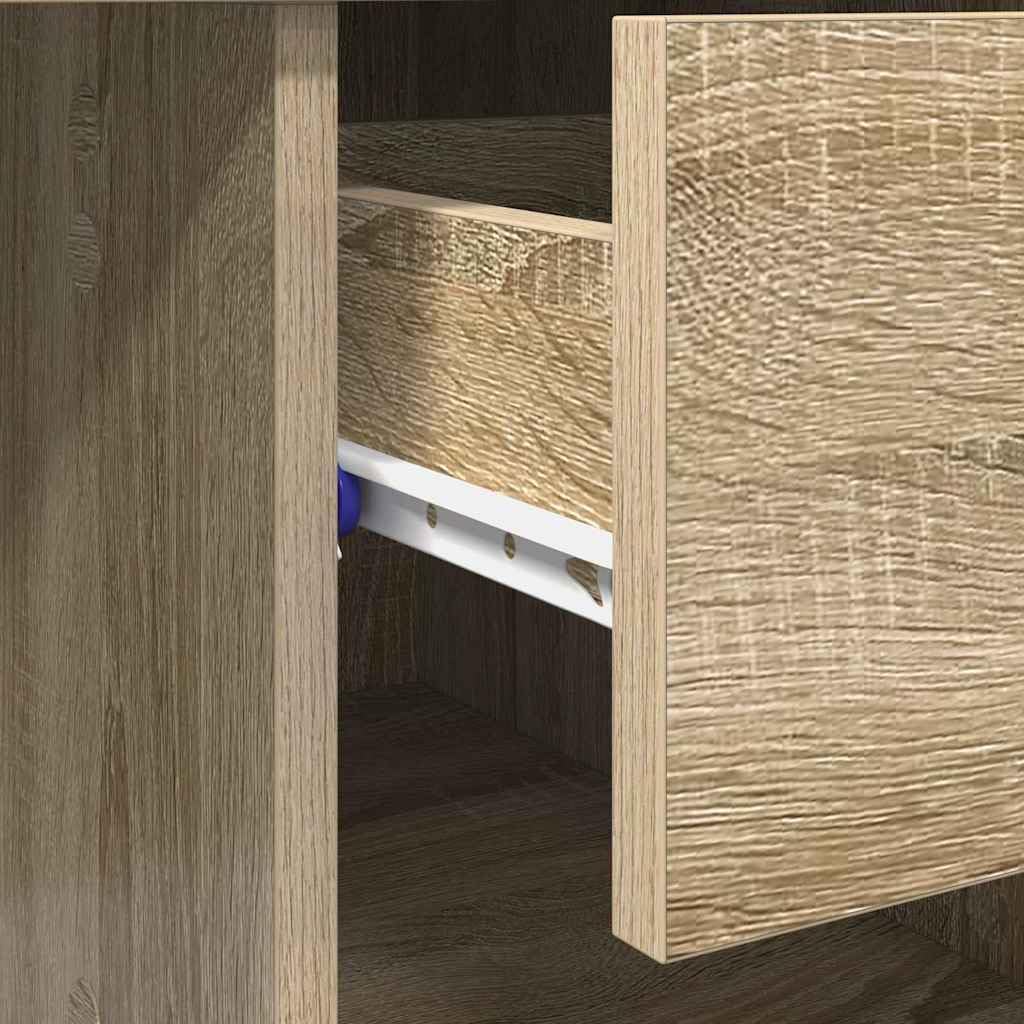 Scrivania in rovere Sonoma, 90 x 49 x 75 cm, con cassetto e ripiano, ergonomica, per ufficio, casa, PC, laptop, gaming, segretario, salvaspazio, gestione dei cavi
