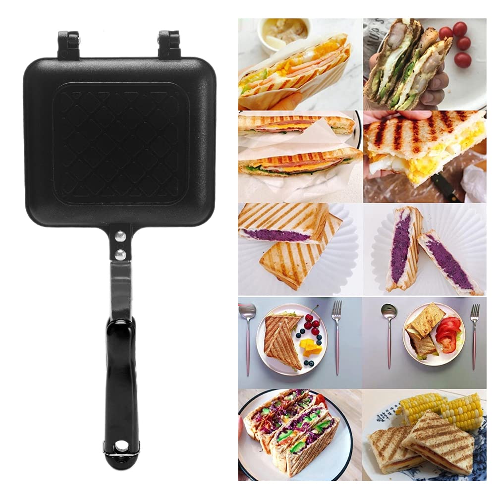Sandwich a la parrilla Panini Maker Mini waflera Panini Hot Sandwich Maker Pan antiadherente de doble cara Sartén para el hogar Cocina Máquina de desayuno 7