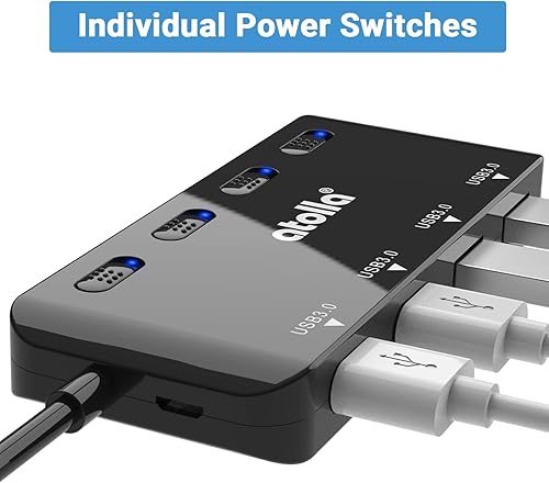 Miniatura 3 de Concentrador USB, divisor de concentrador USB 3.0 de 4 puertos con cable extendido de 2 pies, extensor USB de datos ultra delgado con interruptores