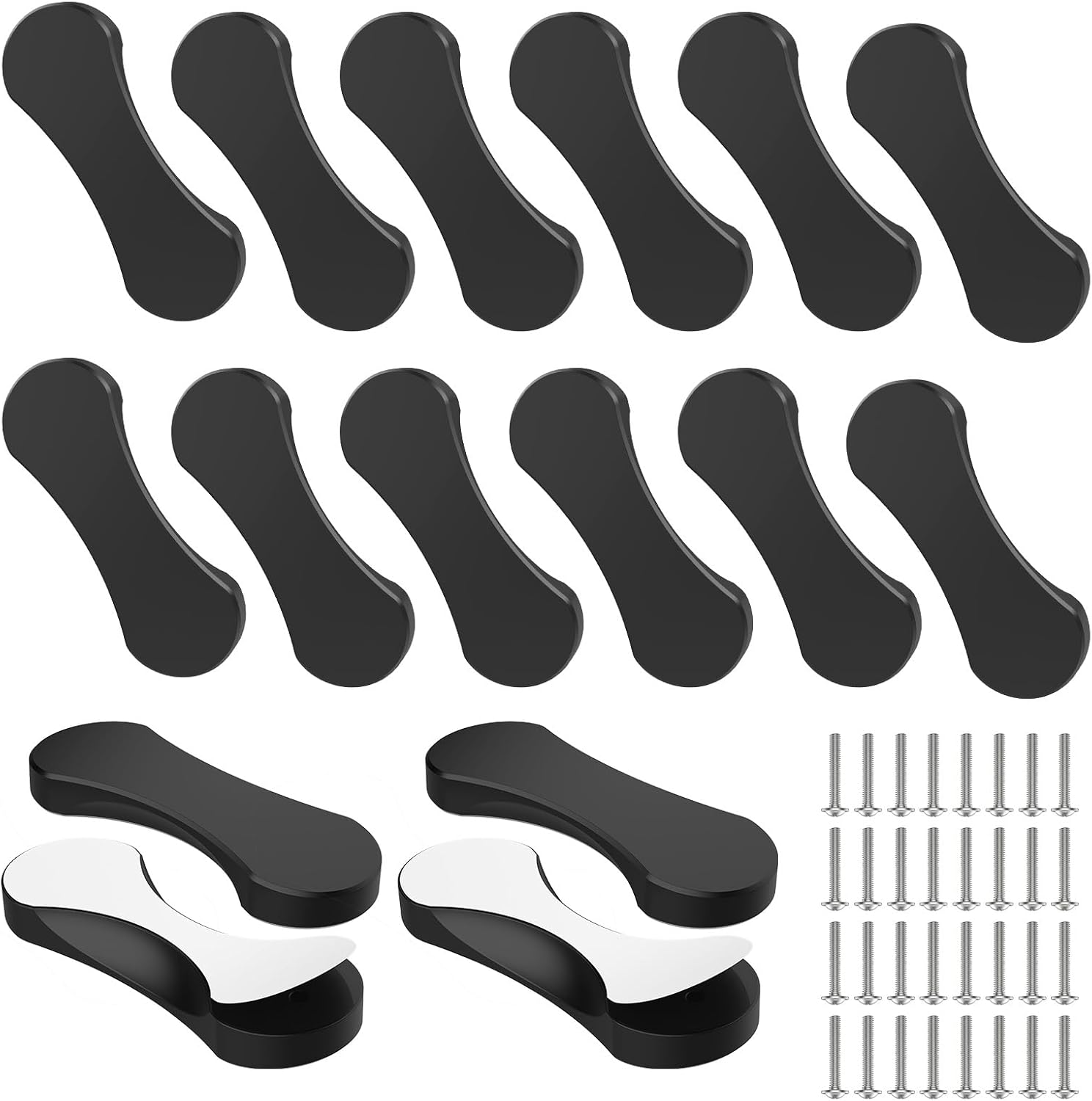 16 Pack Black Adhesive Cabinet Knobs, 3 Inch No-Drill Self-Stick Pull Handles, Aluminum Alloy Stick on Drawer Knobs for Sliding Barn/Balcony Doors, Windows, Closets, Wardrobes (16, Black)