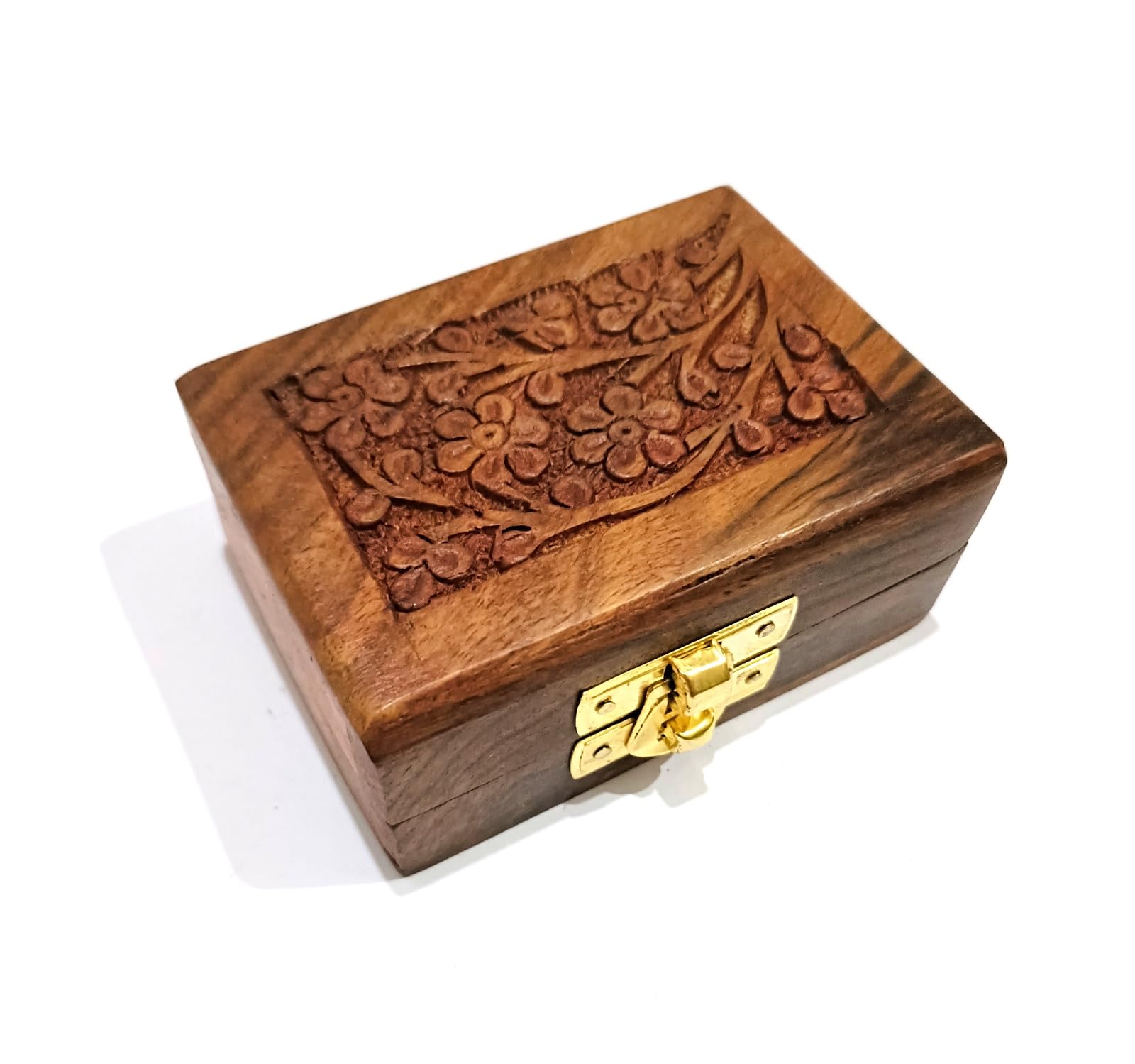 Boîte à bijoux en bois fait main artisanat haut de gamme avec sculpture florale