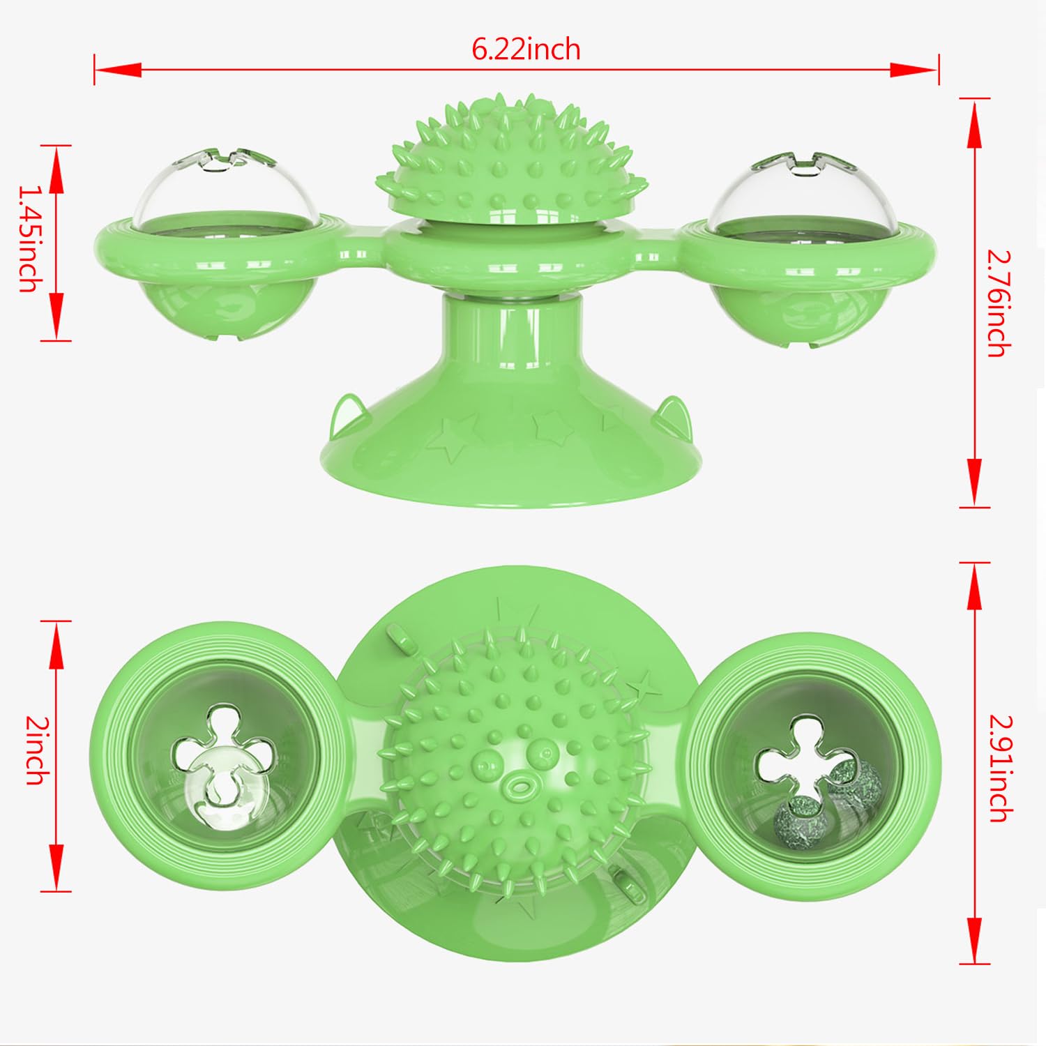 Giocattolo interattivo per gatti, girevole, multifunzione, per interni, massaggi, con erba gatta, palla e ventosa, design sicuro e durevole (verde)
