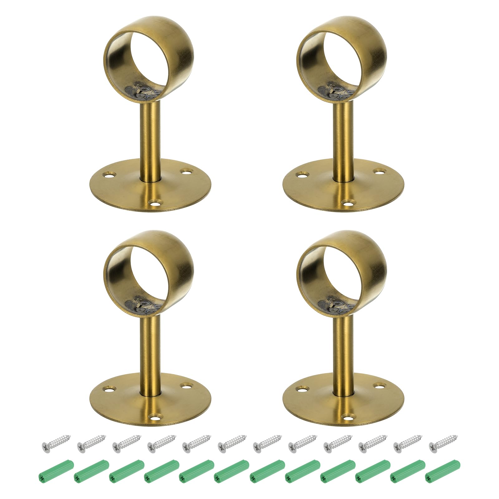 QUARKZMAN 4 Pièces Support de Tringle à Rideau de 1,5 Pouces Doré | Support de Plafond pour Tuyau de Fixation, Support de Tringle en Acier Inoxydable avec Vis