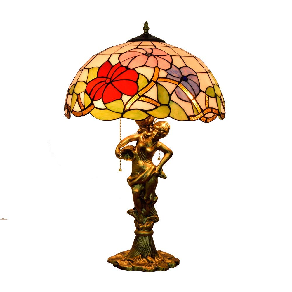 Aioneer 16 Inch Tiffany Stained Glass Table Lamp Morning Glory Pattern Glass Lampshade Colorful Interior Lamps And Lanterns