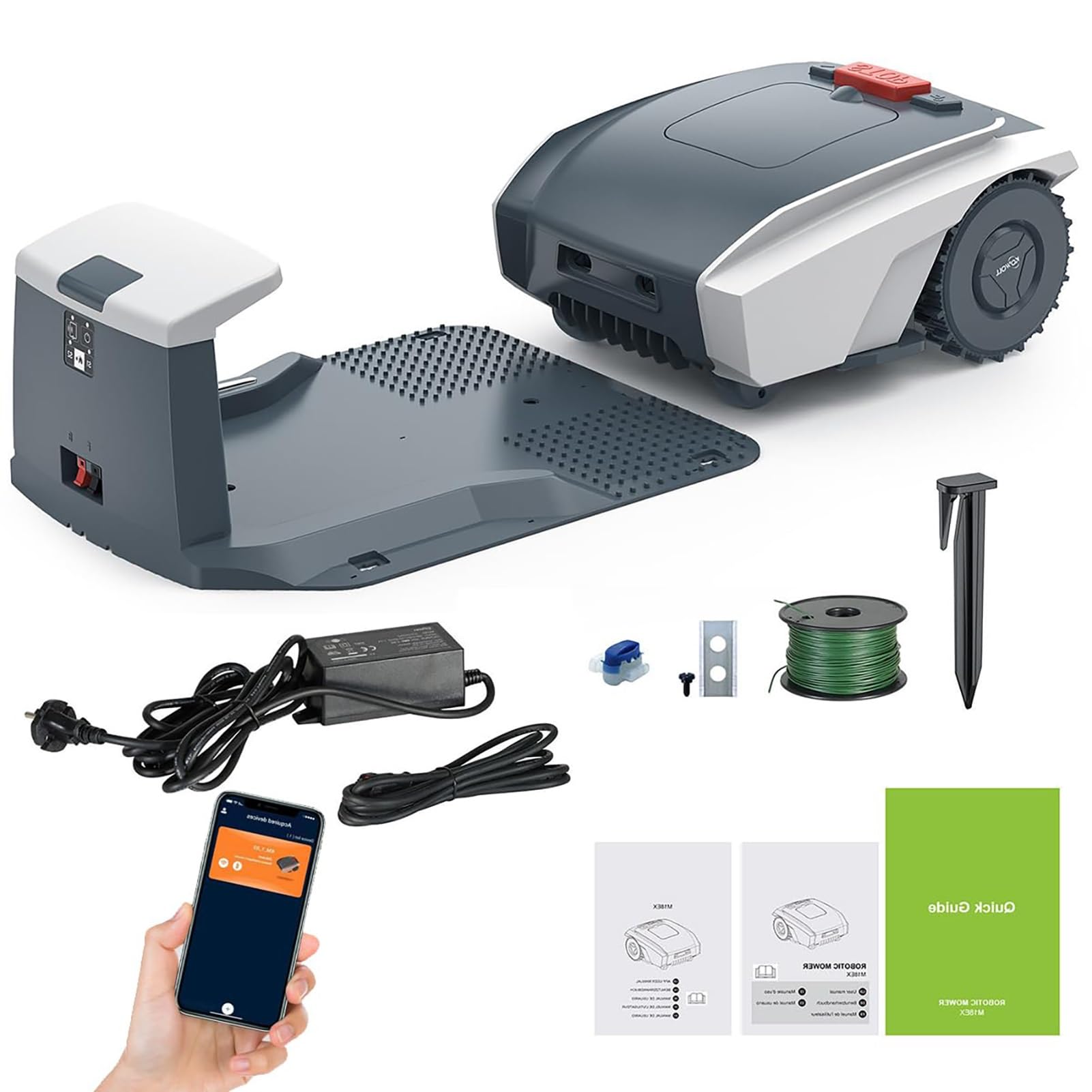 Cortacésped robótico automático con control de aplicación, corta hasta 1500 metros cuadrados, maneja un 30% de pendiente, funcionamiento ultra silencioso, sensor de lluvia, control Bluetooth y
