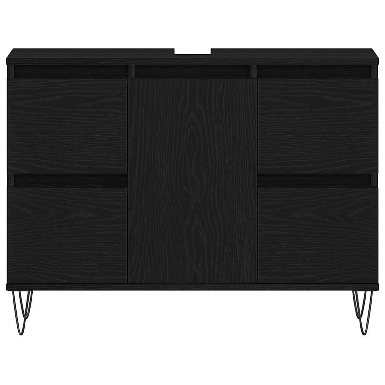 ATOMSTACK MAKER Armario de lavabo de aspecto de roble negro, 80 x 33 x 60 cm, material de madera con puerta y cajón, patas de horquilla industriales, armario para baño para habitaciones húmedas