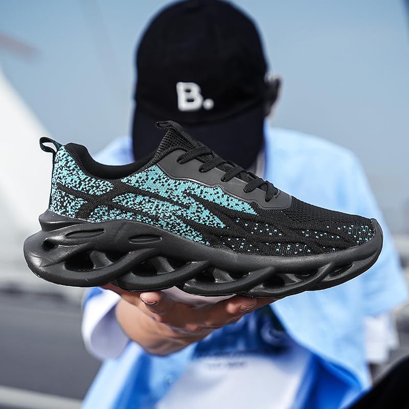 Image of DLWKIPV Mens Running Shoes Tennis Slip on Sneakers Walking Sports Gym Athletic Workout Non Slip Work Shoes Casual Lightweight Soft Fashion Trainers Black Blue Size 12