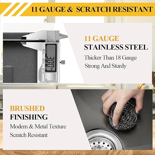 Miniatura 3 de Fregadero de cocina negro, fregadero de barra de acero inoxidable de 22 x 18 x 9 pulgadas, fregadero de cocina con rejilla de fregadero combinado,