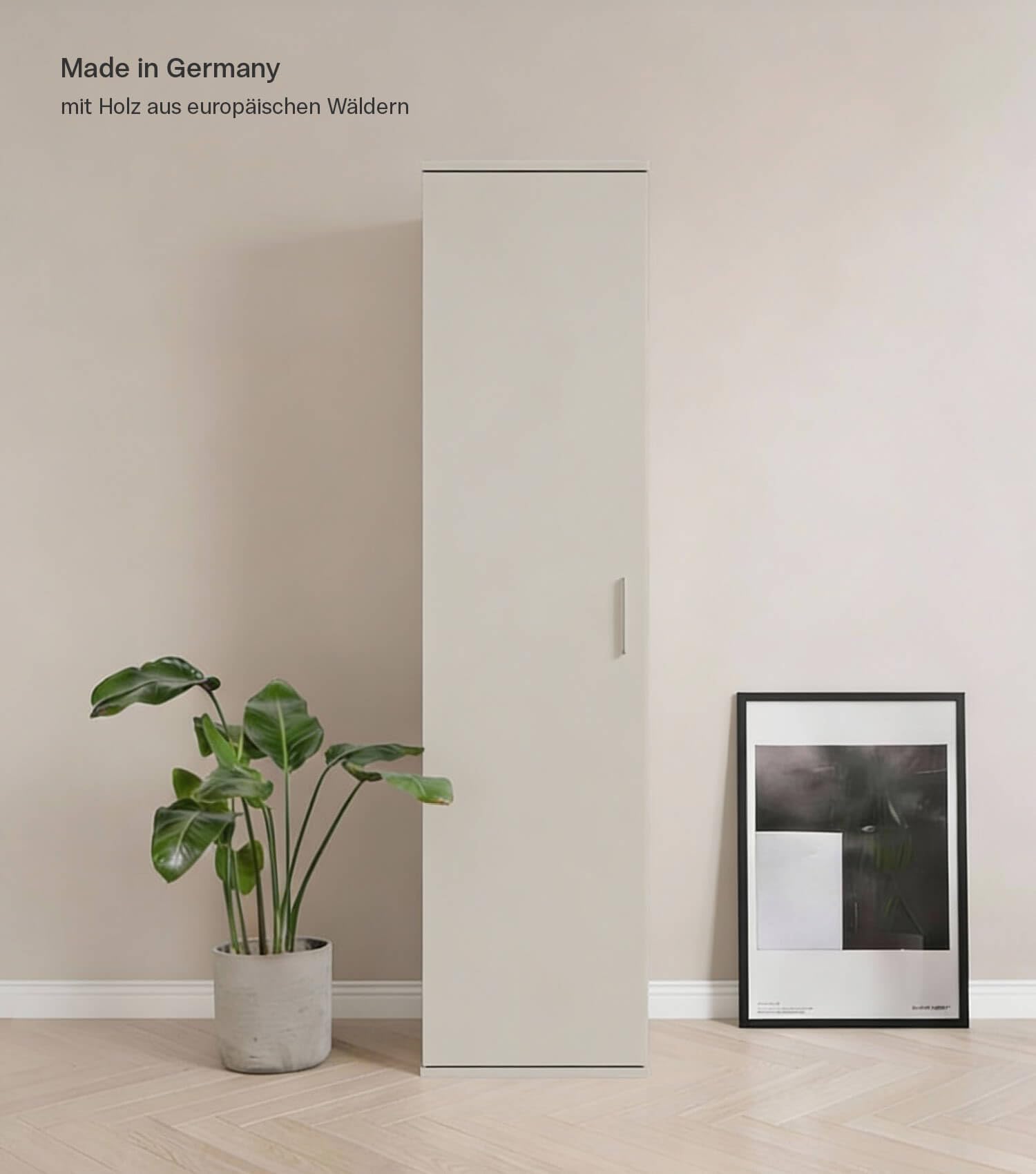 mokebo Mehrzweckschrank schmal 'Der Kompakte' (180x42 cm) Made in Germany, Universalschrankaus Holz in Kaschmir, für Flur & Bad, Putzschrank hoch in Beige