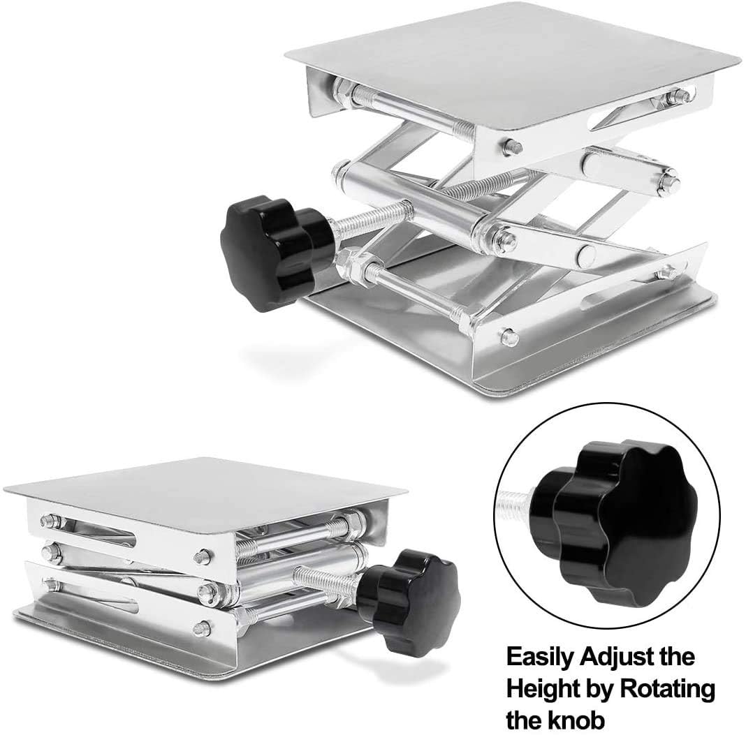 Elevador de tijera de 6 a 12 pulgadas para laboratorios, capacidad de 22 a 55 libras, altura ajustable de 65 a 460 mm, 4 especificaciones disponibles, plataforma de elevación compacta de 20 x 20 cm