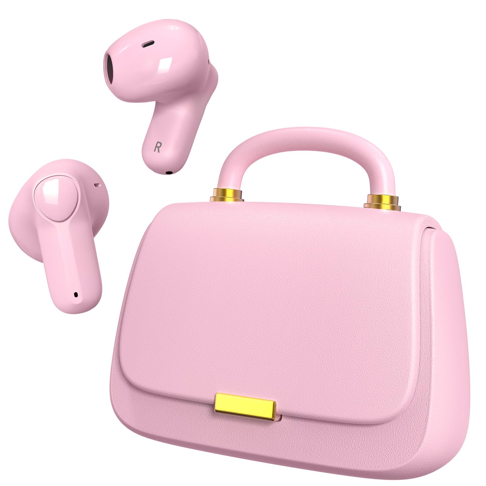 ANCwear Écouteurs Bluetooth 5.4 in-Ear, Étui Façon Sac à Main, Rose