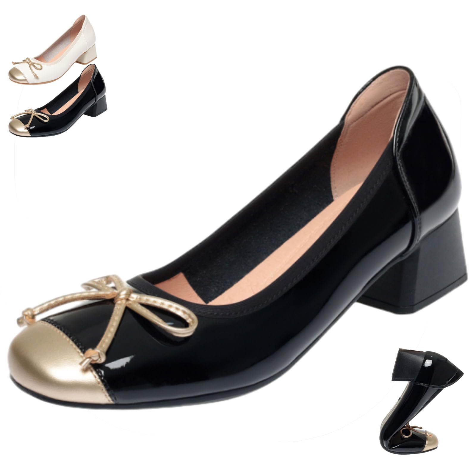 Zapatos de ballet elegantes para mujer, tacones bajos y gruesos, puntera redonda, bonitos mocasines de trabajo con lazo para fiesta, oficina, vestido