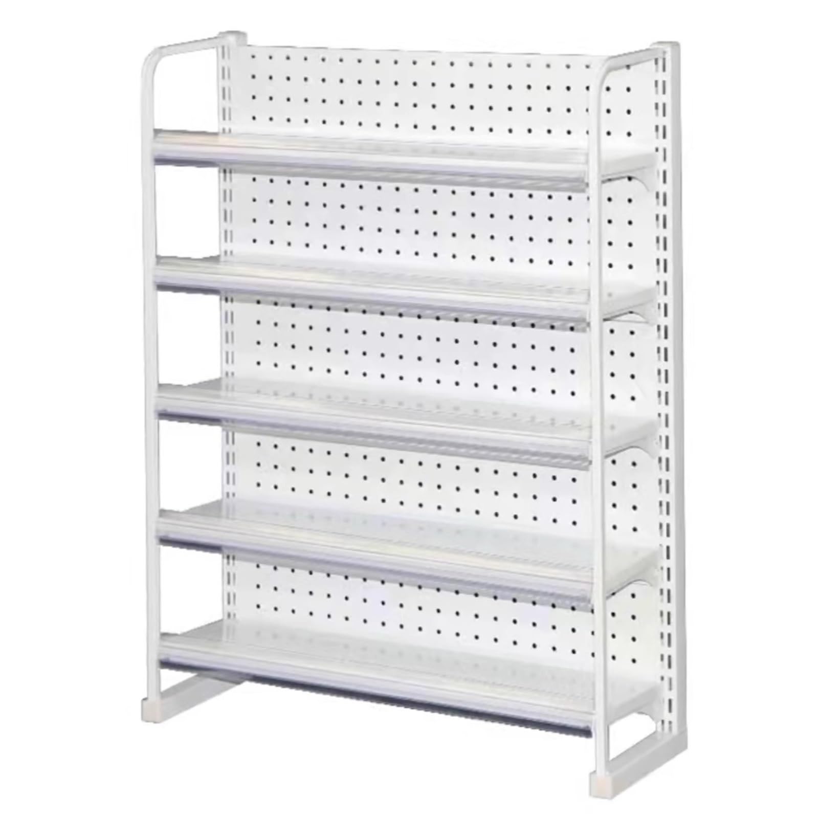 Generico Scaffale a 5 Ripiani per supermercato - Ampio Organizer per Snack con Porta Etichette per Giocattoli, Bevande, Patatine e Frutta - Espositore per Negozi di Alimentari (Bianco)