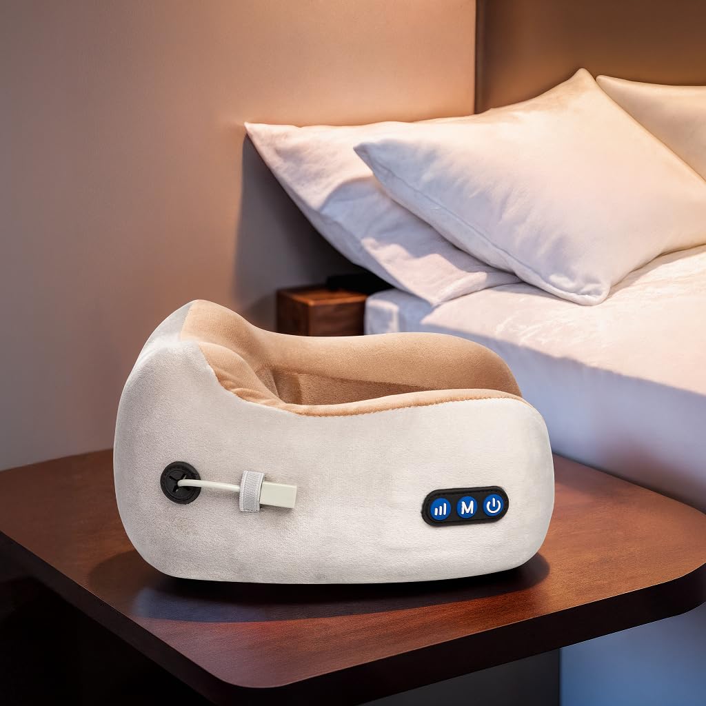GLOBAL RELAX® | TENZO MINI Cojín cervical masajeador | 6 Modos de masaje | Almohada ergonómica | Portátil I Inalámbrica | Relaja y alivia el dolor muscular