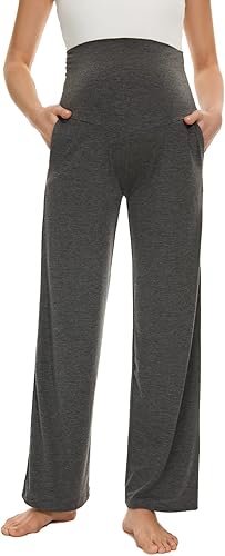Miniatura 2 de Ecavus Pantalones de maternidad anchosrectos versátiles cómodos palazzo para mujer pantalones elásticos de embarazo