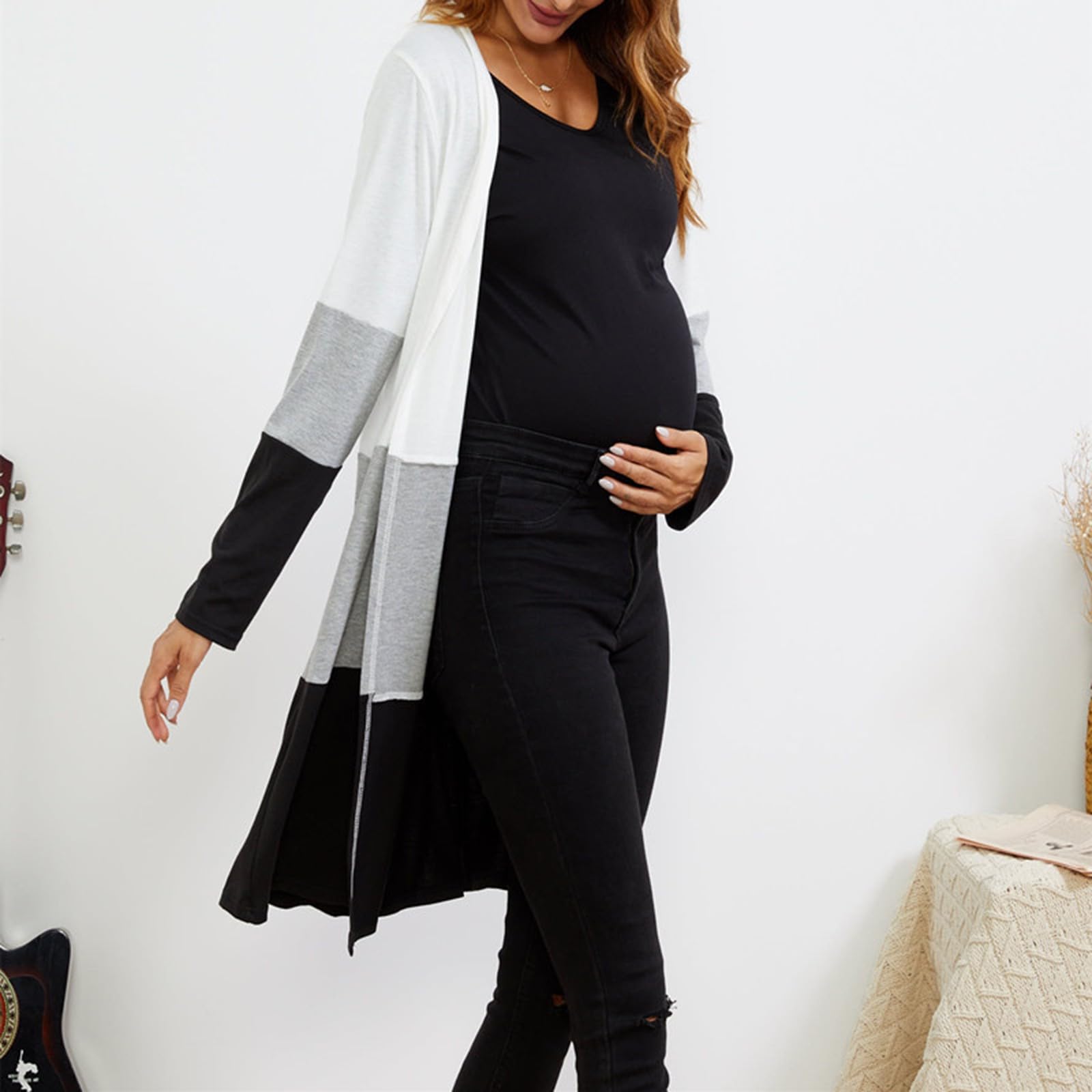 Donna Incinta Donna Aperto Frontale Maglia Cardigan Inverno Autunno Maglione Pois Maniche Lunghe Tasche Cappotto Outwear Carino Top Premaman