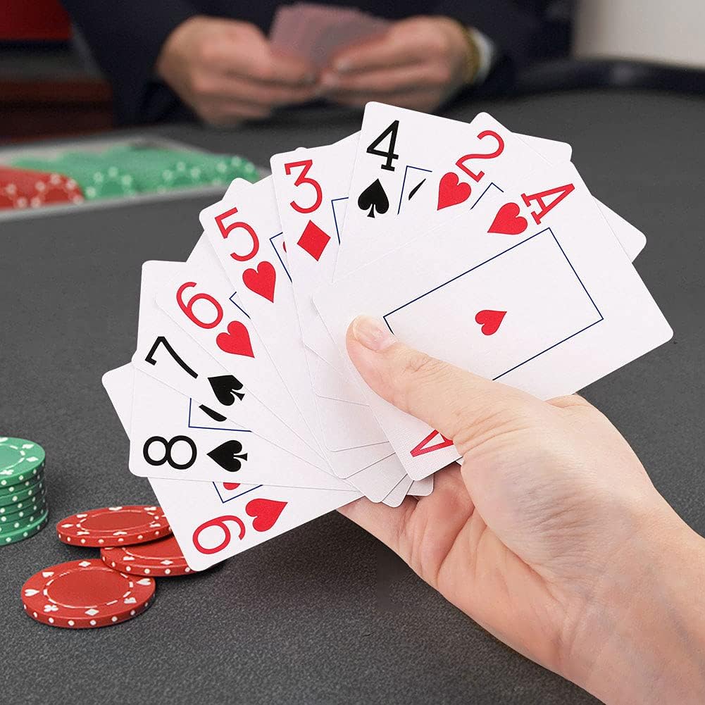 LotFancy Waterproof Playing Cards, Large Print, 100% Plastic, 2 Decks of Cards with Plastic Cases, for Texas Hold'em, Pool Beach Water Card Games, Jumbo Index Poker Size