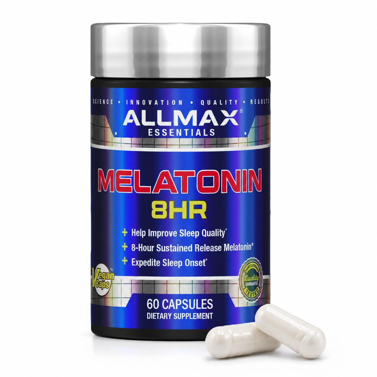 ALLMAX Melatonin 8HR Capsules, 60 Count