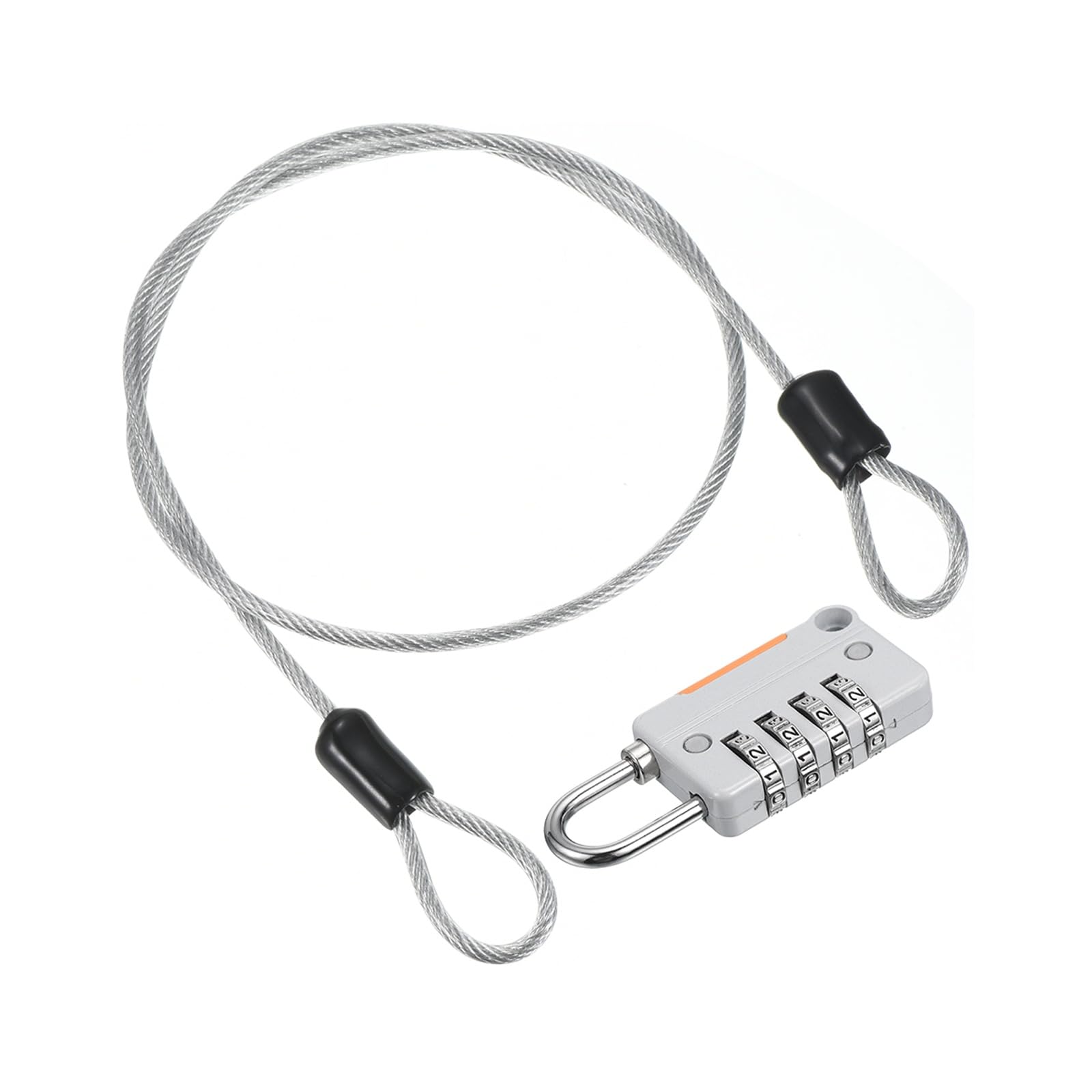 PATIKIL Security Steel Cable with 4 Digit Combination Lock, 1 Set 1.6Ft Coated Safety Wire Rope Double Loop Padlock for Outdoor Travel Luggage, Clear Gray