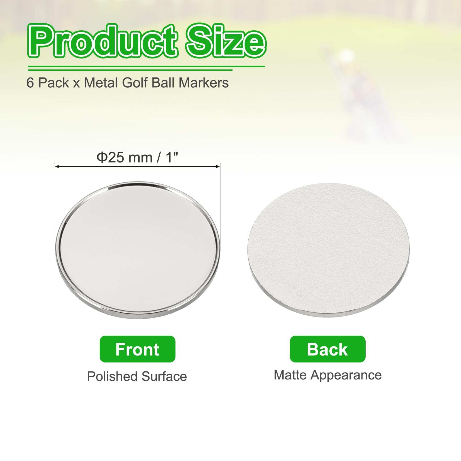 PATIKIL Marcador de Bola de Golf 1 Pulgada, 6 Unidades Marcadores Metálicos en Blanco para Posición, Accesorio para Golfistas Hombres y Mujeres, Juegos de Mesa, Plateado