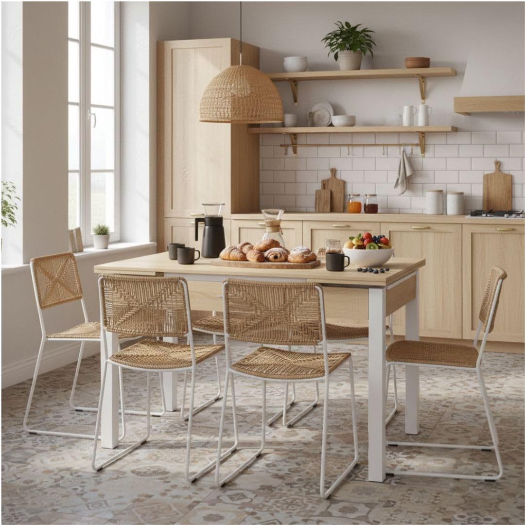Mesa Cocina Extensible - Medidas 100/150X60x75 cm. - Mesa de Cocina con cajón - Disponible en Color Blanco y Roble. (Madera)